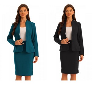 INSPIRE CHIC Women's Collarless Blazer and Formal Pencil Skirt Business Suit Set 2 Pcs 2 Packs - 1 of 4