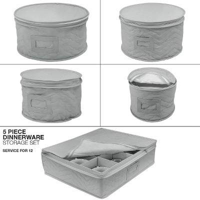 Gray Quilted 5-Piece Dinnerware Storage Set for 12