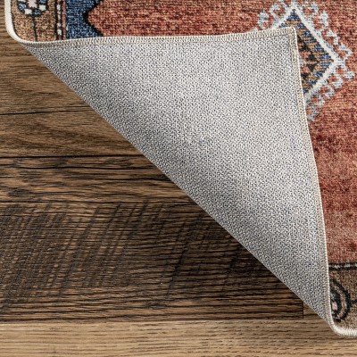 Judy Rust and Brown Medallion Washable Synthetic Area Rug