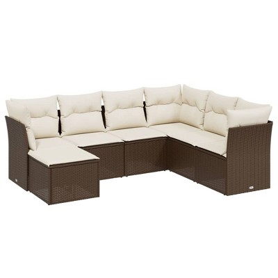 vidaXL 7 Piece Patio Sofa Set with Cushions - Brown and Cream Without Table