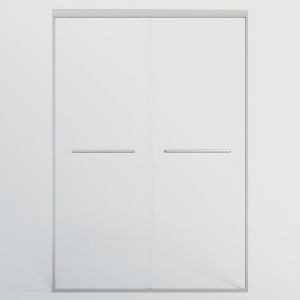 Gulches 44in to 48in W x 72in H Double Sliding Semi frameless Shower Door Brushed Nickel Finish with Clear Glass Explosion proof Rollers 1 Pc - 1 of 4