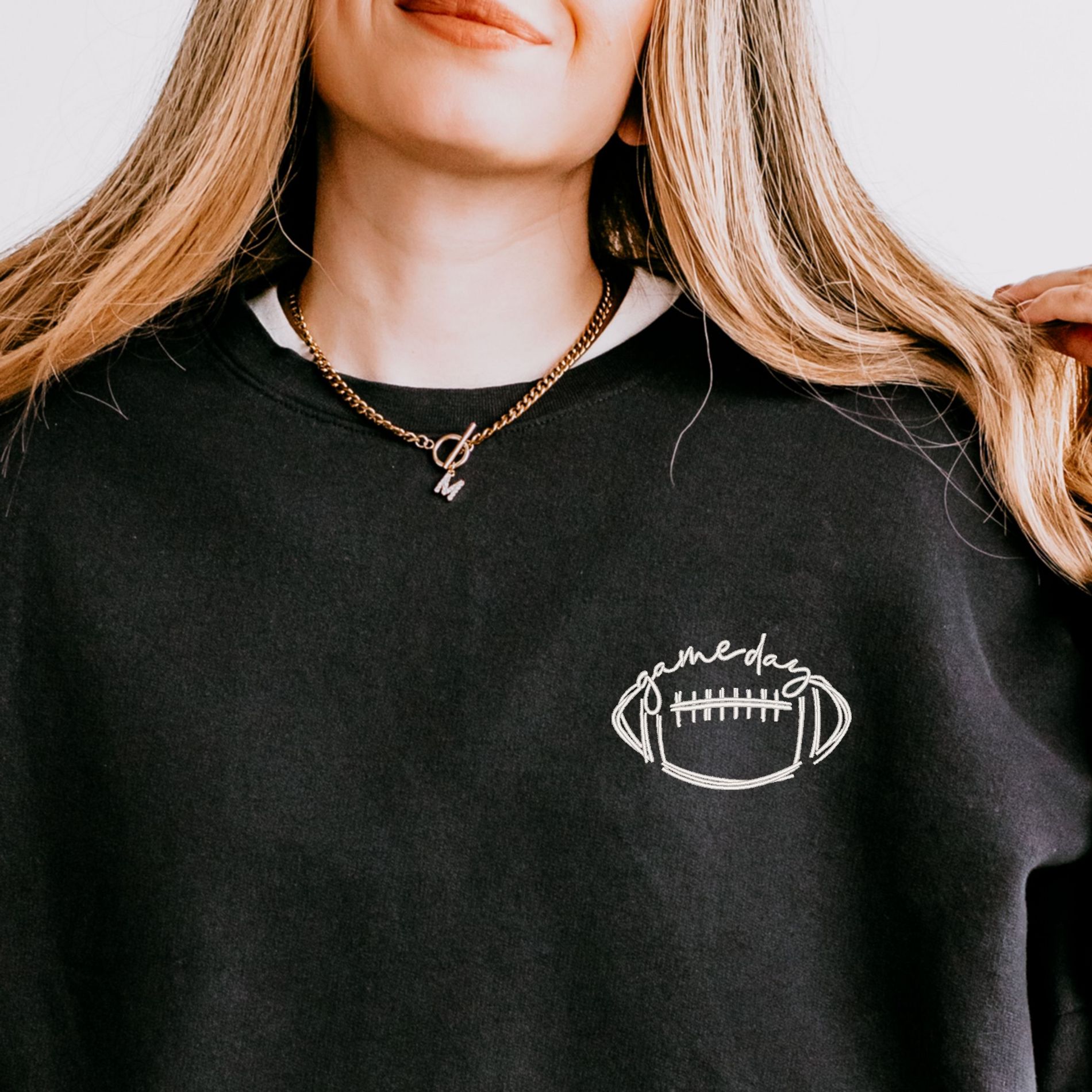 Embroidered Football Gameday - Womens Lightweight Garment Dyed Sweatshirt