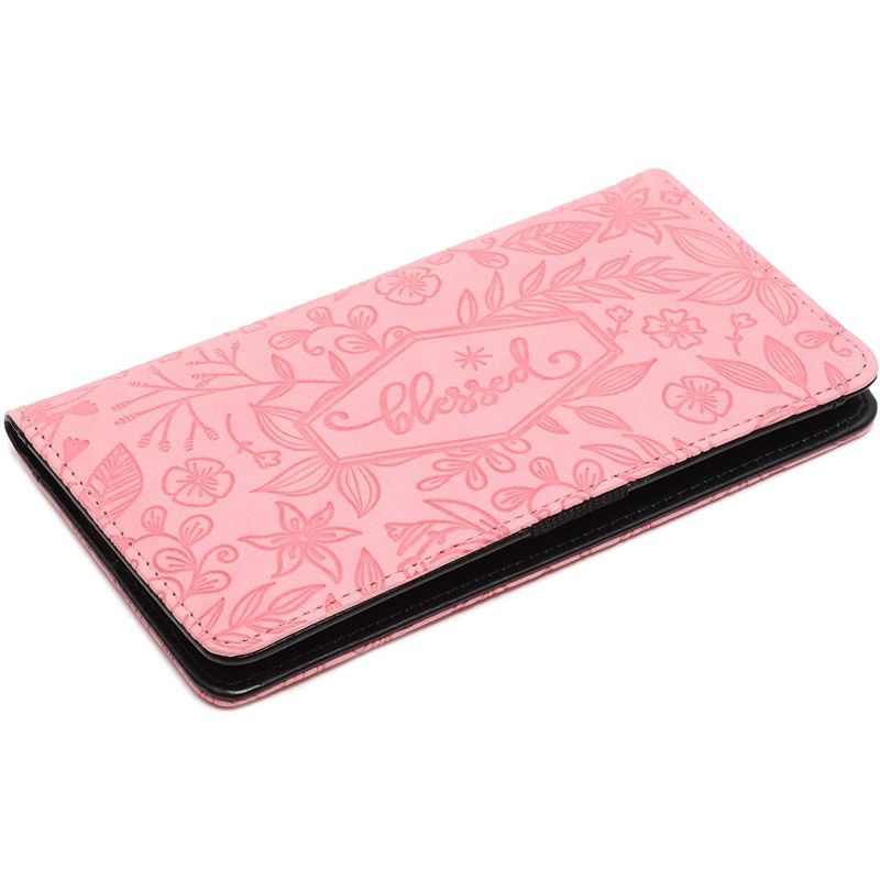 Juvale Checkbook Cover Wallet Credit Card Holder with RFID Blocking, Embossed Floral Design with Blessed Imprint for Women, PU Leather Pink, 5 of 6
