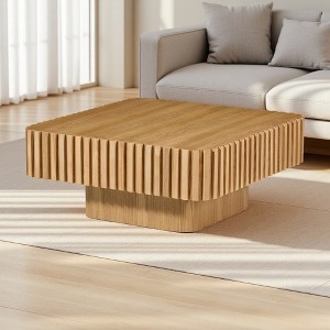 31.5" MDF Handcrafted Square Drum Coffee Table - 1 of 4