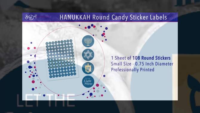 Big Dot of Happiness Happy Hanukkah - Chanukah Party Round Candy Sticker Favors - Labels Fits Chocolate Candy (1 Sheet of 108), 2 of 8, play video