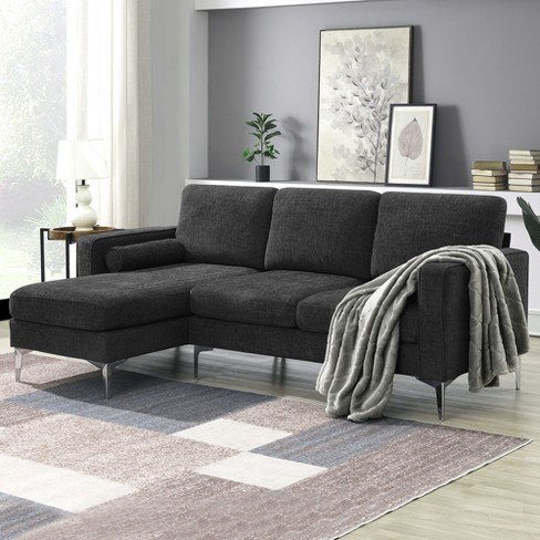 86 Convertible Sectional Sofa, Modern Upholstered Chenille L-Shaped Sofa  Couch with 2 Pillows Gray-ModernLuxe