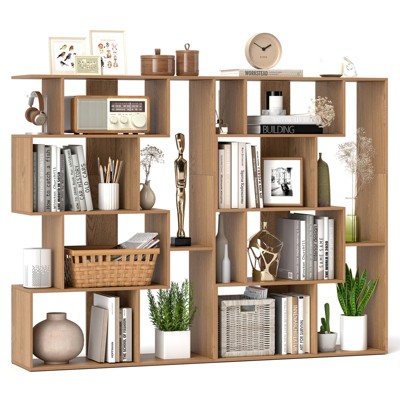 Tangkula 2 PCS 47" Open-back Geometric Bookshelf Free-standing Storage Shelf Unit