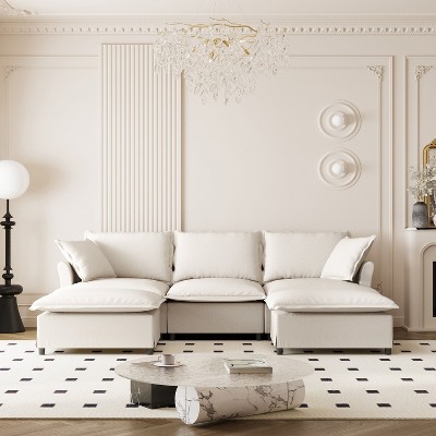 NicBex Couches for Living Room 3pc L-shaped Sectional Sofa Modern Chenille Upholstered Sofa Couch with Movable Ottoman