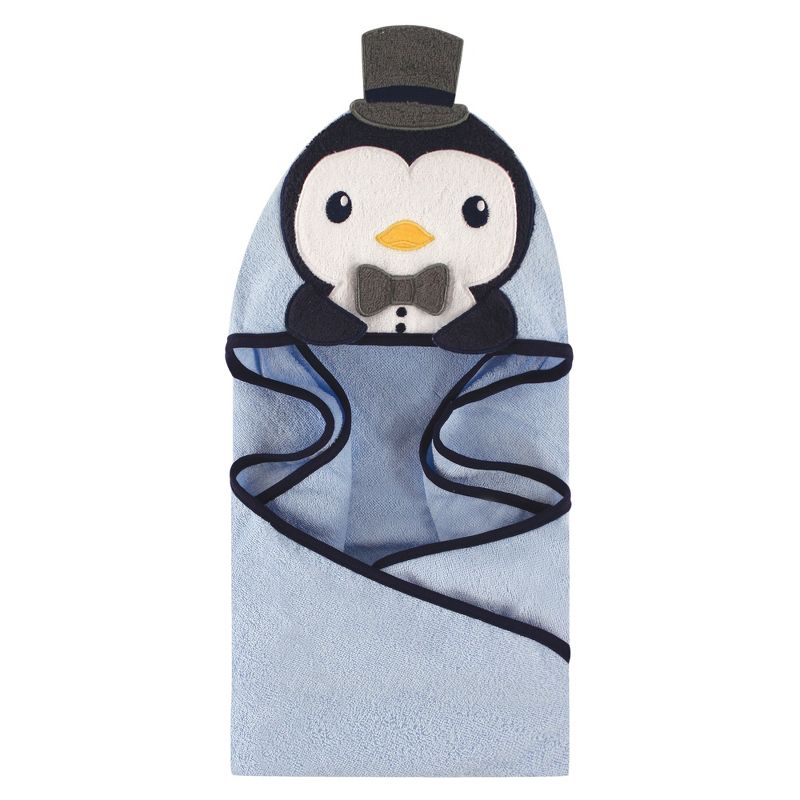 Hudson Baby Infant Boy Cotton Animal Face Hooded Towel, Mr Penguin, One Size, 1 of 3