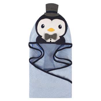 Hudson Baby Infant Boy Cotton Animal Face Hooded Towel, Mr Penguin, One Size