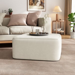 Okak Modern Comfortable Square Ottoman Bench Side Table Soft Upholstered Footrest Stool for Living Room, Hallway, Bedroom, Entryway, Cream - 1 of 4