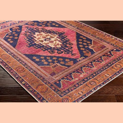 Western Springs Coral and Navy Wool Washable Area Rug 8' x 10'