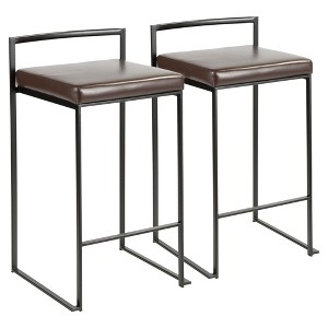 Metal Stackable Counter-Height Contemporary Stool with Padded Seat, Set of 2 for Kitchen or Home Bar - 1 of 4