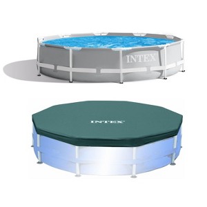 Intex 10'x30" Round Above Ground Swimming Pool & 10' Round  Swimming Pool Cover - 1 of 4