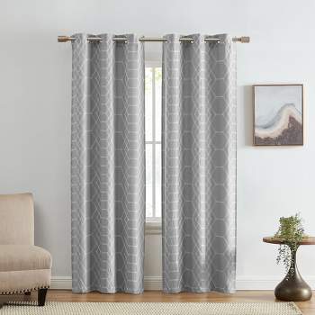 Kendal Geometric Embroidered Blackout Window Curtain Panel, Set of 2 - Elrene Home Fashions