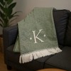 HomeRoots 55" X 70" Moss Green And White Herringbone Cotton Blend K Initial Throw Blanket with Tassels And Embroidery - 2 of 4