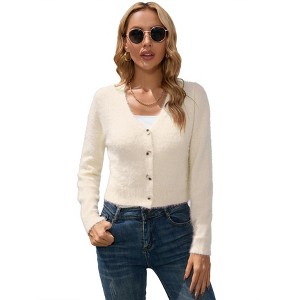 Clearlove Women's Cropped Cardigan Long Sleeve Soft Knit Rib Button Down Sweater - 1 of 4