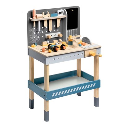 ROBOTIME Wooden Tool Bench for Kids,Toy Play Workbench Workshop with Tools Gift, Blue, 22"*11.8"*33.9"