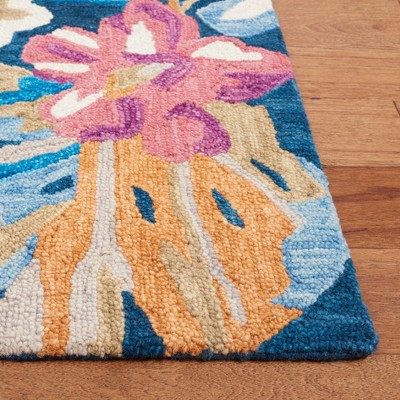 Blue Floral Hand-Tufted Wool Runner Rug