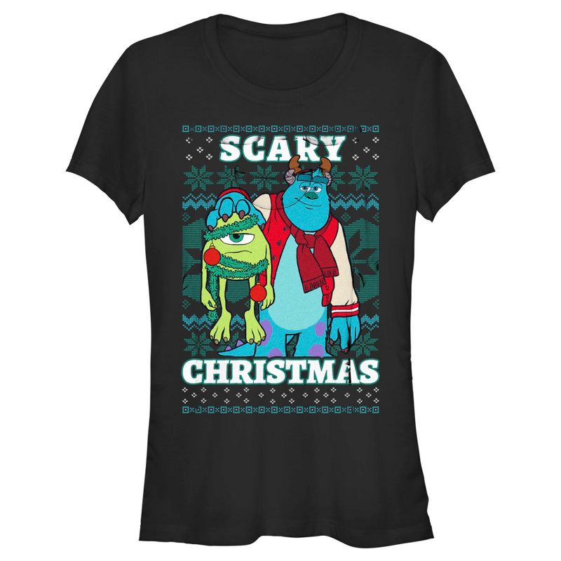 Juniors Womens Disney Monsters Inc. Mike and Sully Scary Christmas T-Shirt, 1 of 5