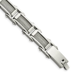 Black Bow Jewelry Men's Stainless Steel Brushed and Polished Cable Bracelet - 8.5 Inch - 1 of 4