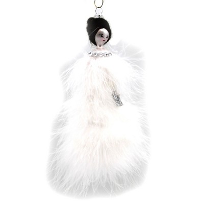 Italian Ornaments 7.0" Olivia In White Feather Dress Ornament Italian Diva Lady  -  Tree Ornaments