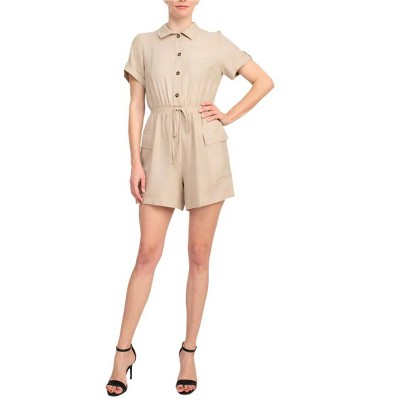 EG PRO Emma & Michele Shirt Collar Romper Light Taupe M