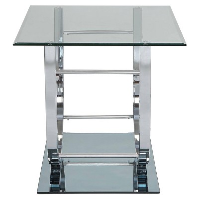 Contemporary Square Glass Top Chrome End Table