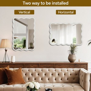 Spassway Sets of 2  Asymmetrical Rectangle Wall Mirrors Irregular Wood Frame Wall Mounted Vanity Mirror Decorative for Bedroom Bathroom - 1 of 4