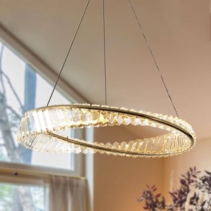 LamQee Gold Modern Crystal Chandelier Round Pendant Adjustable For Use in Bedrooms, Dining Rooms, Foyers, Kitchens, Living Rooms - 1 of 4