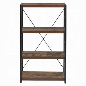Industrial Style 1pc Bookshelf Black Metal Frame Wooden Weathered Oak Finish Home Office Furniture - 1 of 4