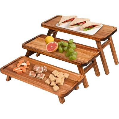 Attop 3 Tier Serving Tray Acacia Wooden Tiered Tray Stand Foldable Dessert Table Display Set Decor Charcuterie Boards for Party