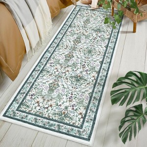 Washable Folding Floral Print Area Rug with Non-Slip Backing for Living Room or Bedroom - 1 of 4