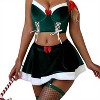 Clotth Ladies Christmas Lingerie Set - Baby Doll with Cute Santa, Green and White Velvet Corset with Red Bows, Black Skirt with White Trim - 4 of 4