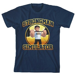 Strongman Simulator Character Lifting Weights Crew Neck Short Sleeve Navy Youth T-shirt - 1 of 3