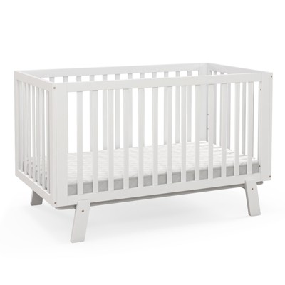 Image of Wooden Baby Crib 3-Height Adjustable Wood Mini Crib Non-Toxic Finish In White