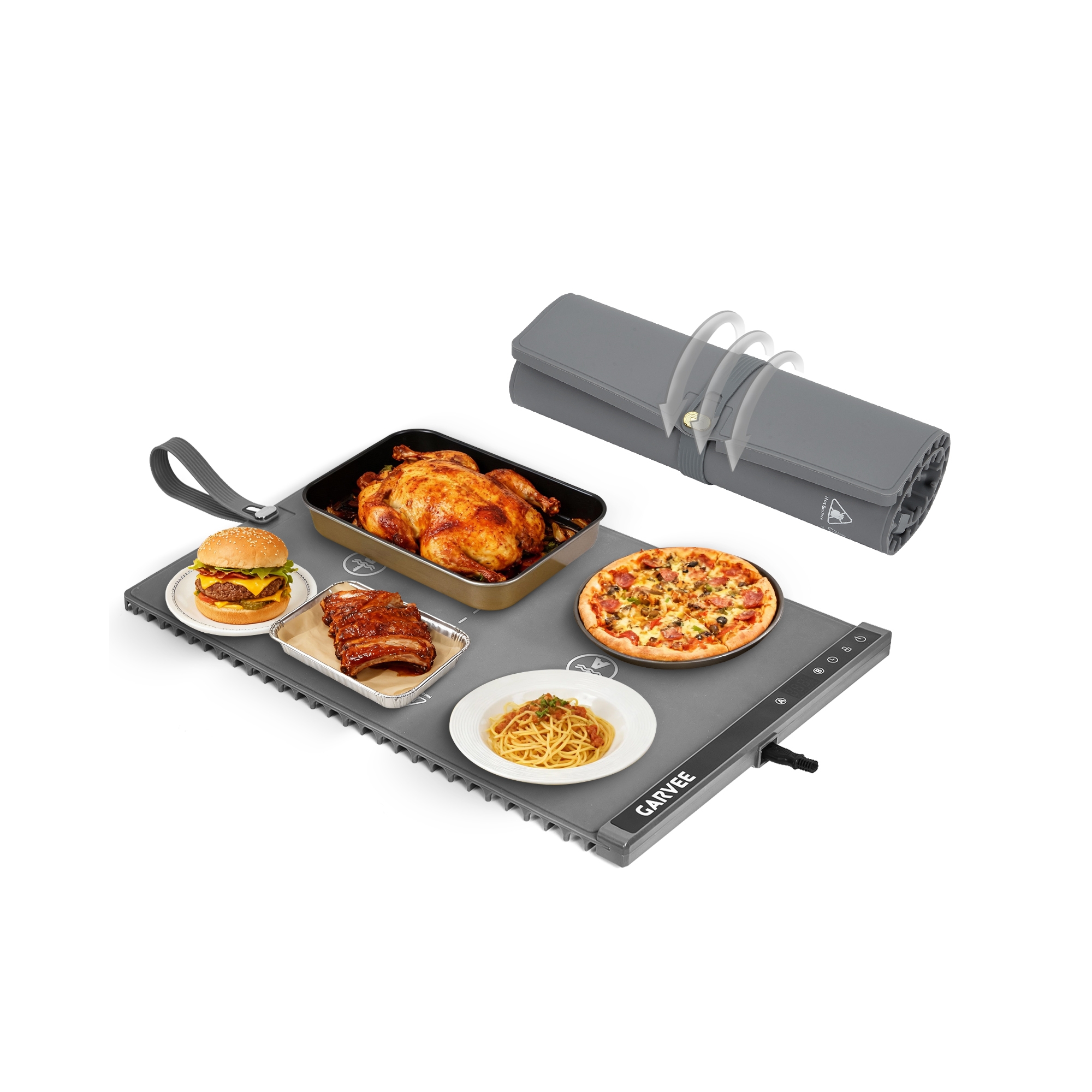 Food Warming Mat, Dual-Zone Portable Electric Warming Tray with Child Lock, Temperature Control, Suitable for Parties and Everyday Family Use, Gray