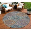 HomeRoots 8' Blue Copper And Gold Round Floral Washable Indoor Outdoor Area Rug - 2 of 4