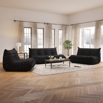SYFERLORY Soft Beanbag Chair Set of 3£¬Fireside Bean Bag Lounger Memory Foam Chair For Home, Apartment Or Gaming Venue，Black