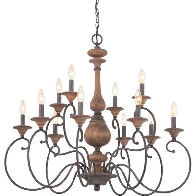 Rustic Black and Walnut 12-Light Candle Chandelier
