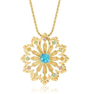 Ross-Simons 2.44 ct. t.w. Multi-Gemstone Floral Pendant Necklace in 18kt Gold Over Sterling - 1 of 2
