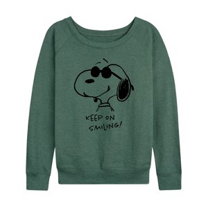 Women's - Peanuts - Cool Joe Keep On Smiling Lightweight French Terry Wide Neck Long Sleeve Shirt - 1 of 4