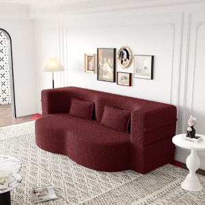 Whisen 3-In-1 Full Size Folding Sofa Bed & 2-Seat Floor Sofa & Chaise Lounge, Teddy Upholstery with 2 Pillows, No Assembly - 1 of 4