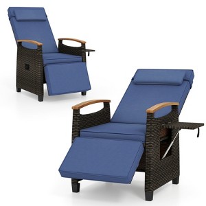 Tangkula 2PCS Patio Rattan Lounge Chair PE Wicker Recliner Chair w/ Adjustable Backrest & Footrest - 1 of 4