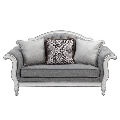 Florian 71'' Gray Fabric and Antique White Tufted Loveseat