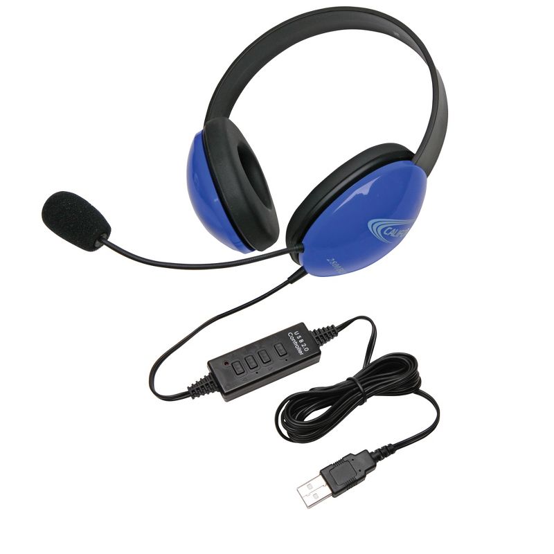Califone Listening First 2800BL-USB Over-Ear Stereo Headset with Gooseneck Microphone, USB Plug, Blue, Each, 1 of 2