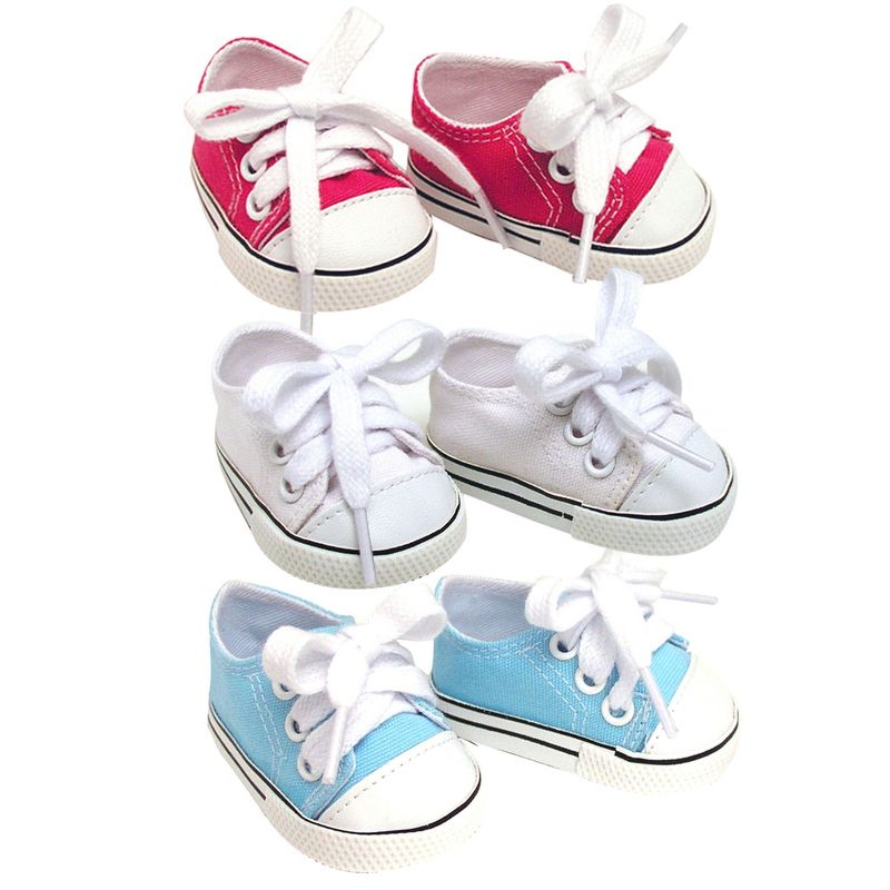 Sophia's - 18" Doll - Set of 3 Canvas Sneakers - Pink, White, and Blue, 1 of 6
