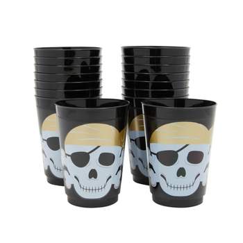 Sparkle and Bash 16 Pack Plastic Tumbler Cups for Kids, Pirate Birthday Party Supplies, 16 oz