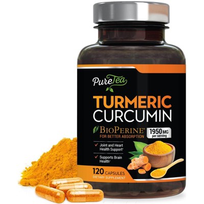 PureTea Turmeric Curcumin with BioPerine 1950mg, 95% Standardized Curcuminoids