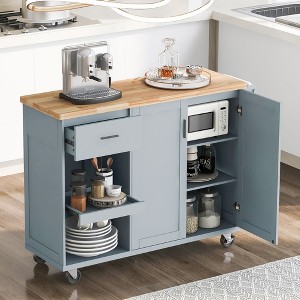 NicBex Kitchen Island on Wheels with Foldable Counter Top, Rotatable Partition, a Drawer, 2 Shelves, Storage Cabinets - 1 of 4